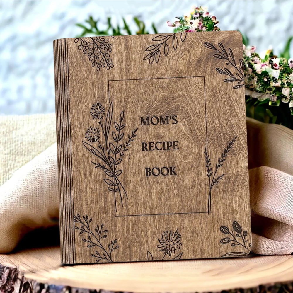 Livre de recettes en bois personnalisé, classeur vierge, livre de cuisine de maman pour cadeau d'anniversaire de Noël
