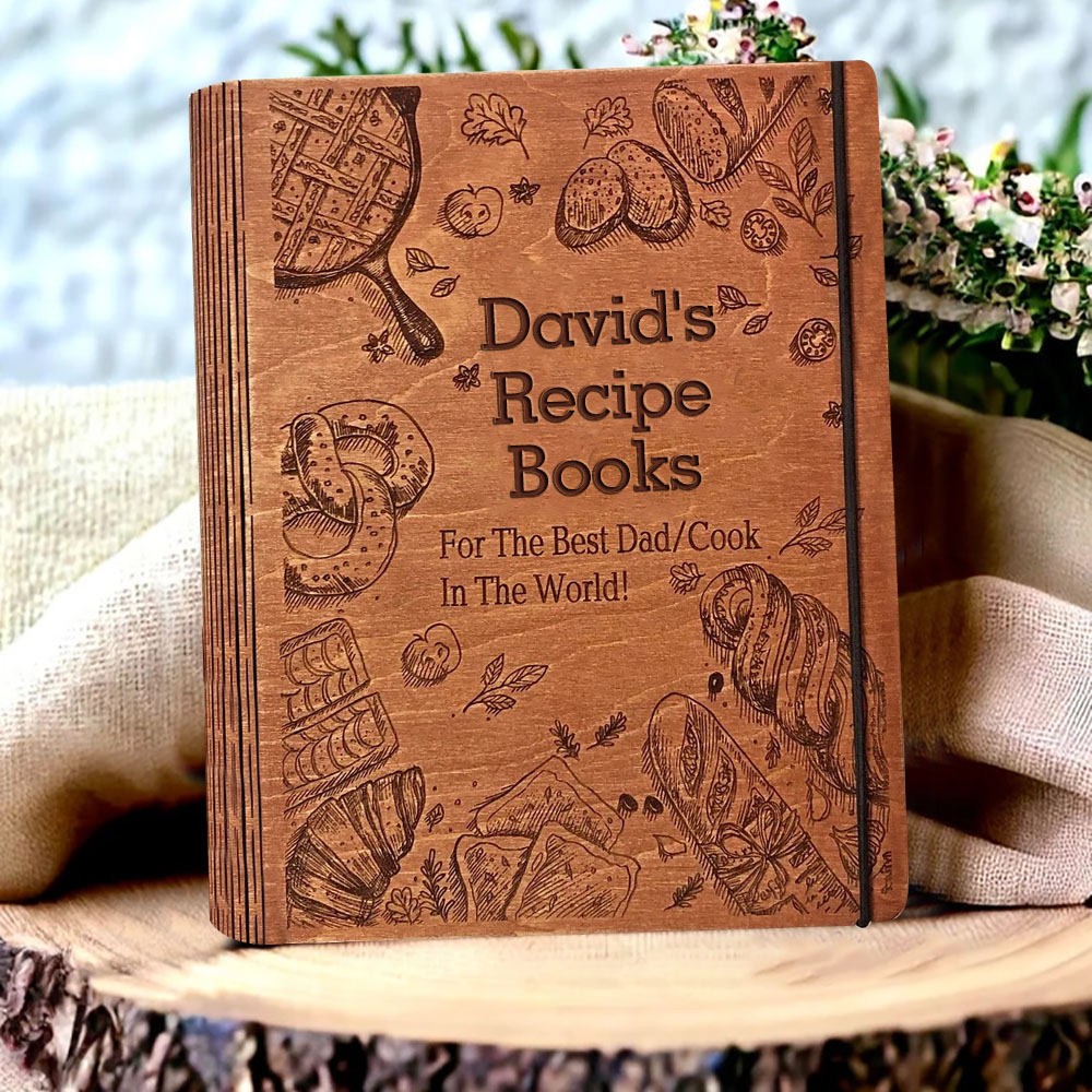 Livre de recettes en bois personnalisé, livre de recettes vierge, livre de recettes pour maman, grand-mère, famille, cadeau d'anniversaire de Noël