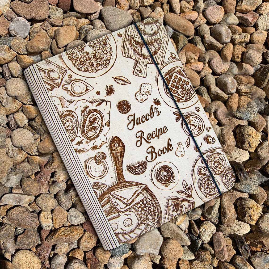 Livre de recettes en bois personnalisé, livre de recettes vierge, livre de recettes pour maman, grand-mère, famille, cadeau d'anniversaire de Noël