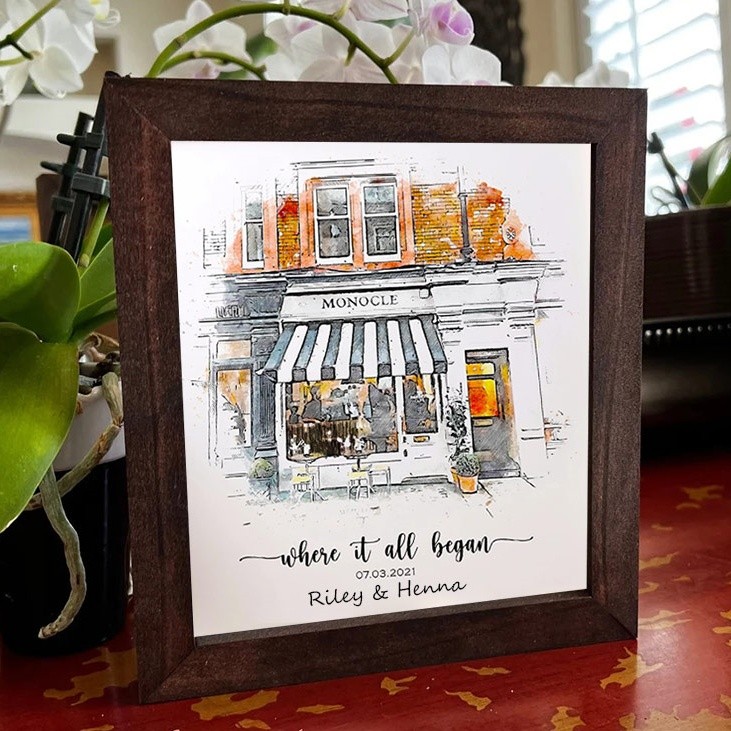 Portrait à la Main en Aquarelle de Maison Personnalisé d'après Photo Où Tout a Commencé Cadeau Saint-Valentin Anniversaire