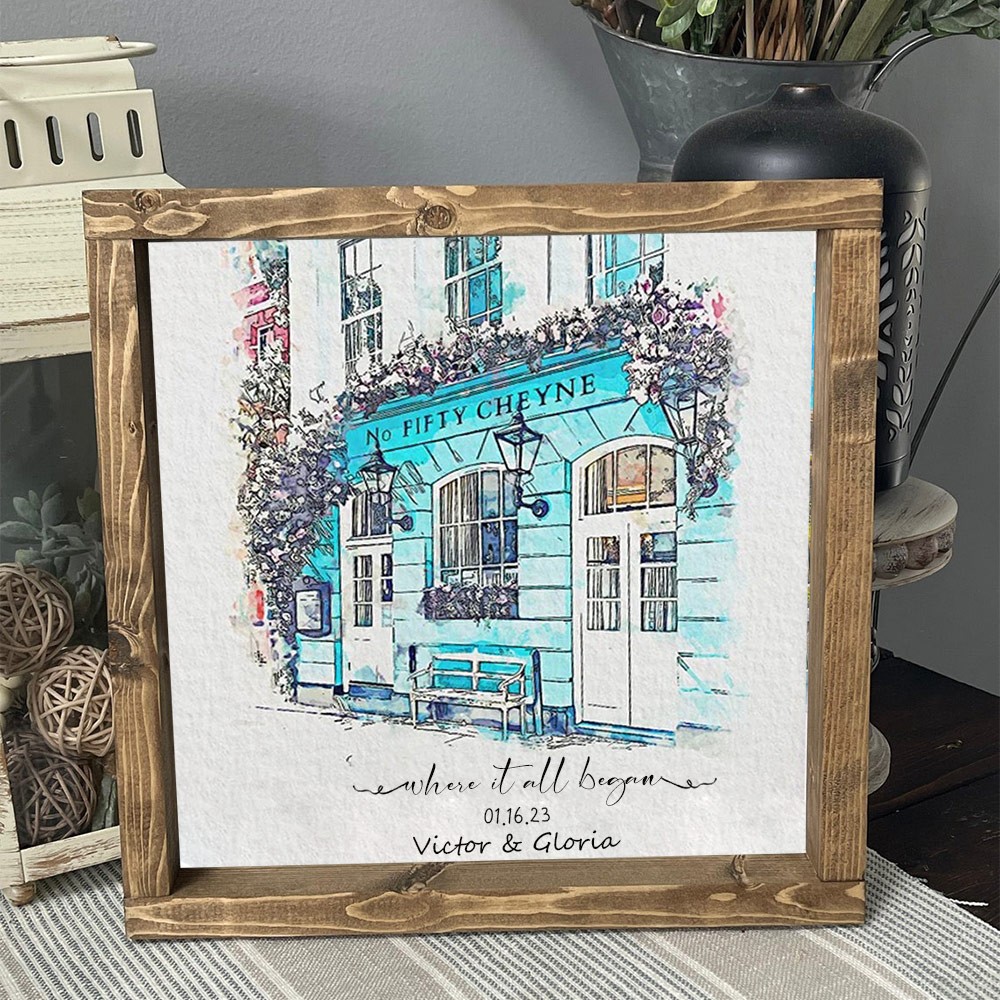 Portrait à la Main en Aquarelle de Maison Personnalisé d'après Photo Où Tout a Commencé Cadeau Saint-Valentin Anniversaire