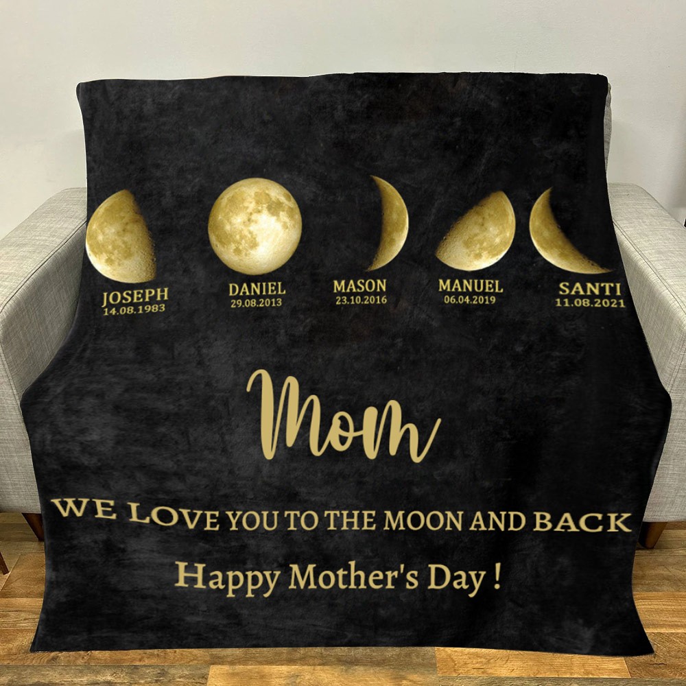 Couverture personnalisée de phase de lune familiale pour le cadeau de la fête des mères