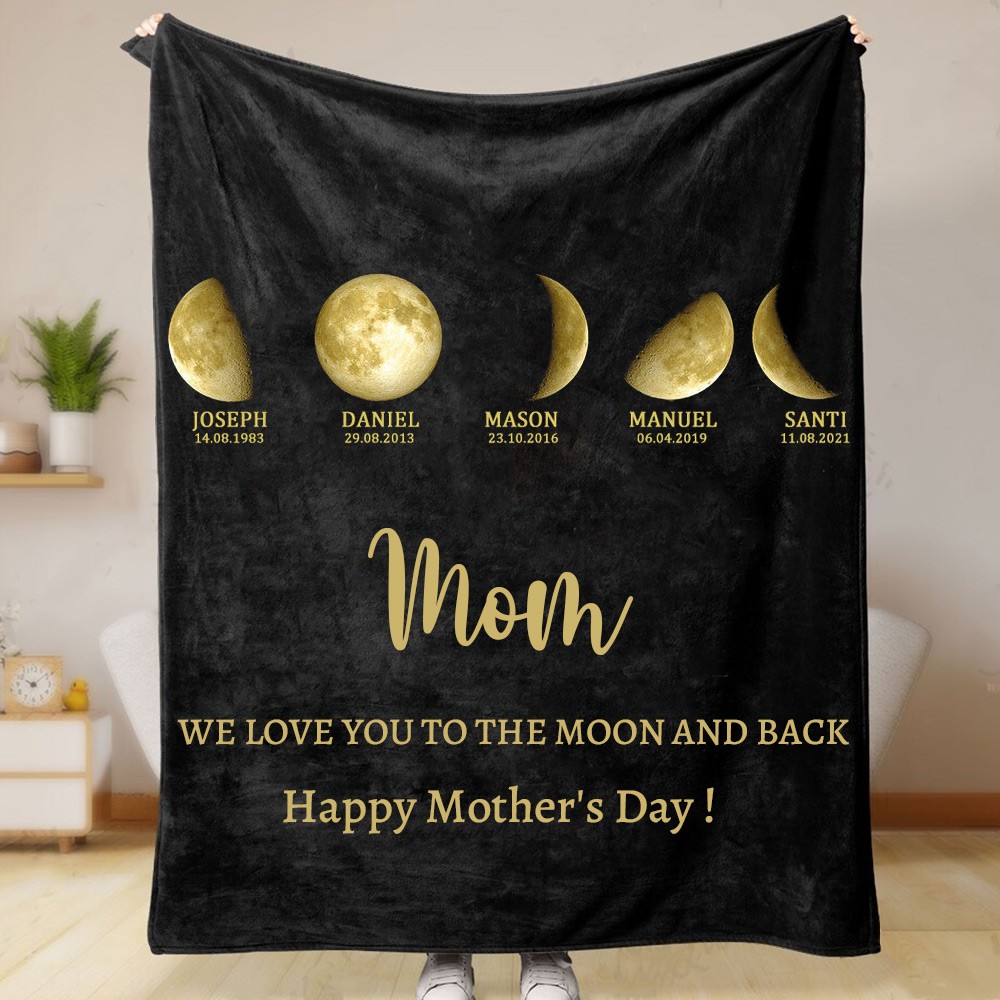 Couverture personnalisée de phase de lune familiale pour le cadeau de la fête des mères