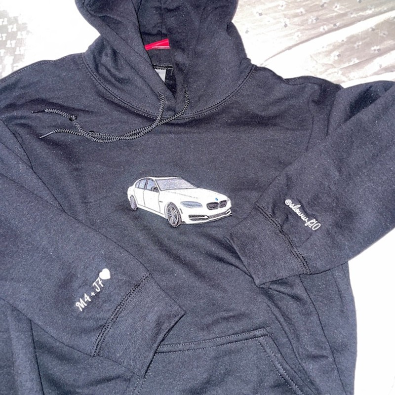Sweat à capuche personnalisé avec photo de voiture brodée pour papa et homme, cadeau pour amoureux des voitures