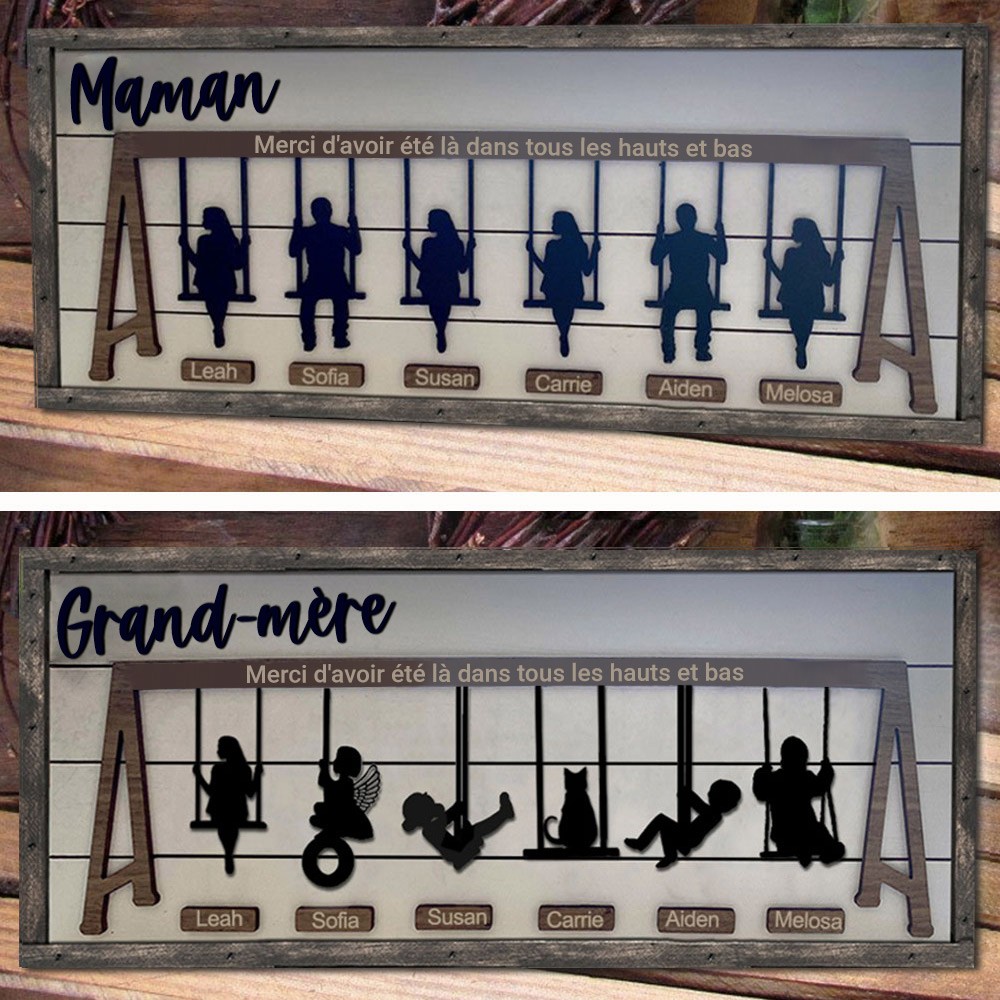Panneau de balançoire familial personnalisé, merci pour les hauts et les bas, cadeau de Noël pour maman et grand-mère