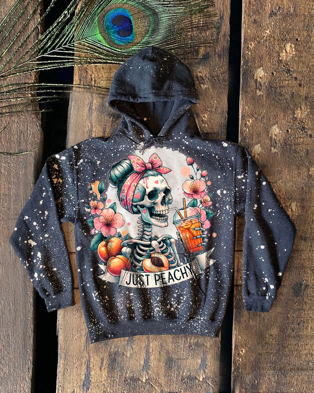 Sweat à capuche vintage Peachy Skeleton pour les idées cadeaux d'Halloween