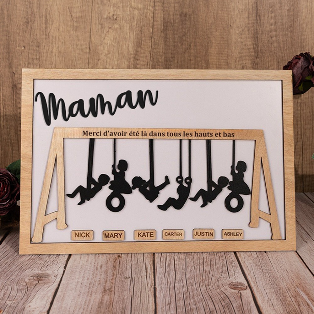 Panneau de balançoire familial personnalisé, merci pour les hauts et les bas, cadeau de Noël pour maman et grand-mère