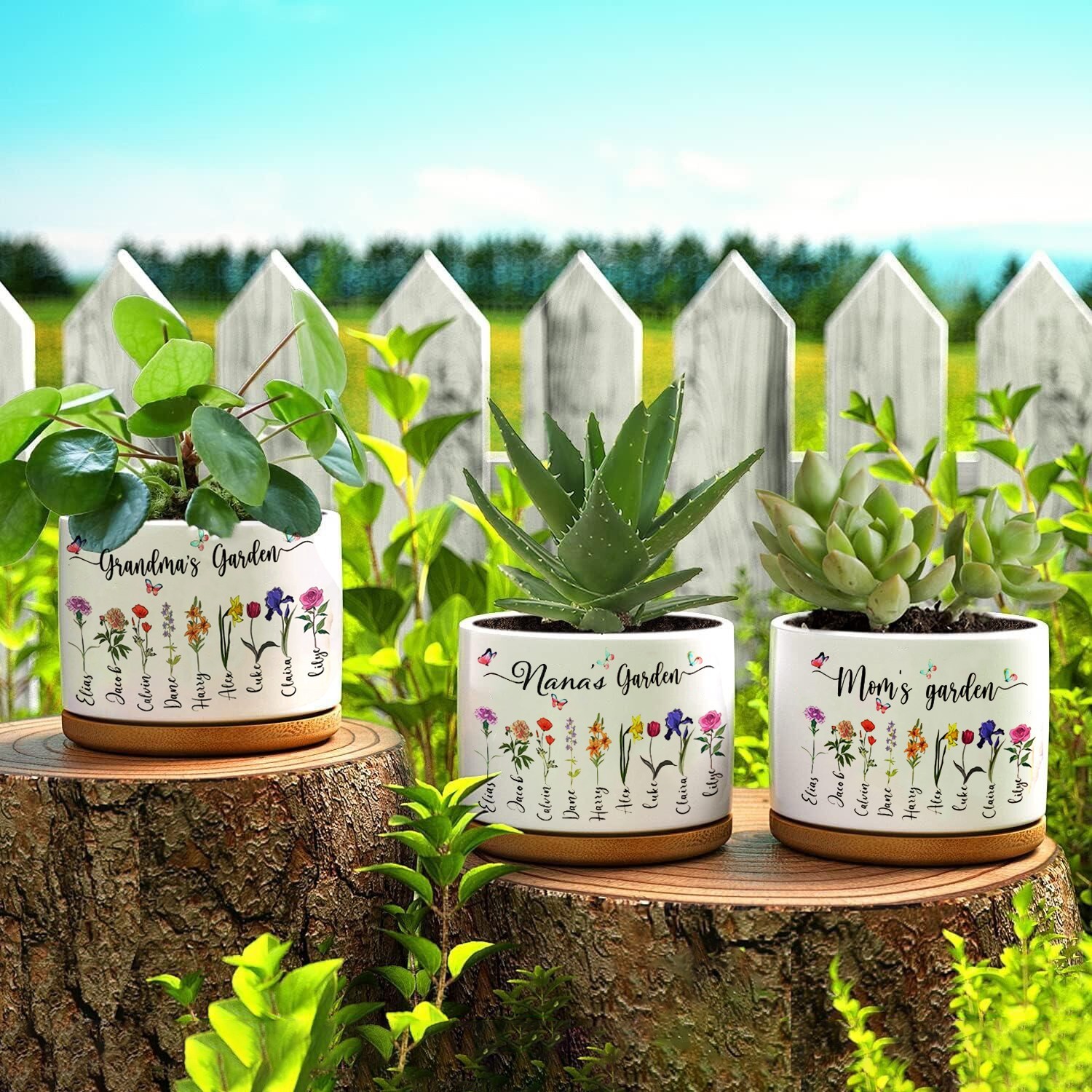 Pot de fleurs de naissance de jardin de grand-mère personnalisé avec des noms d’enfants pour le cadeau d’anniversaire de grand-mère maman