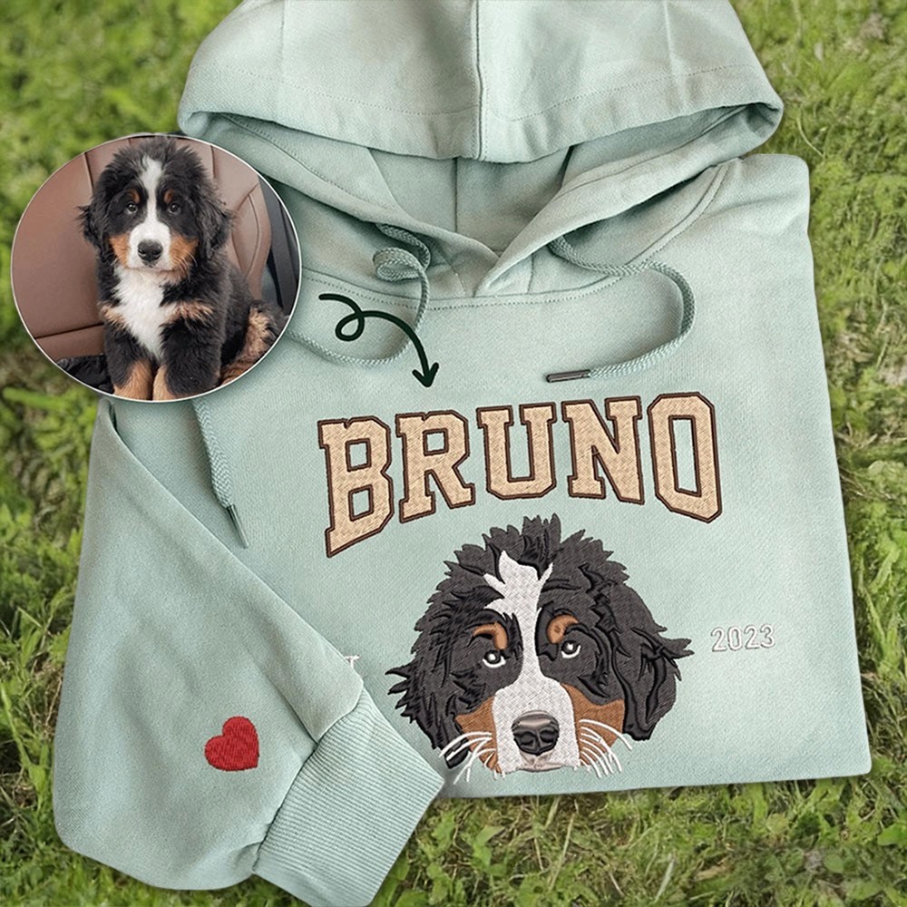 Sweat-shirt à Capuche Personnalisé avec Portrait de Chien Brodé - Cadeau Souvenir pour les Amoureux des Animaux