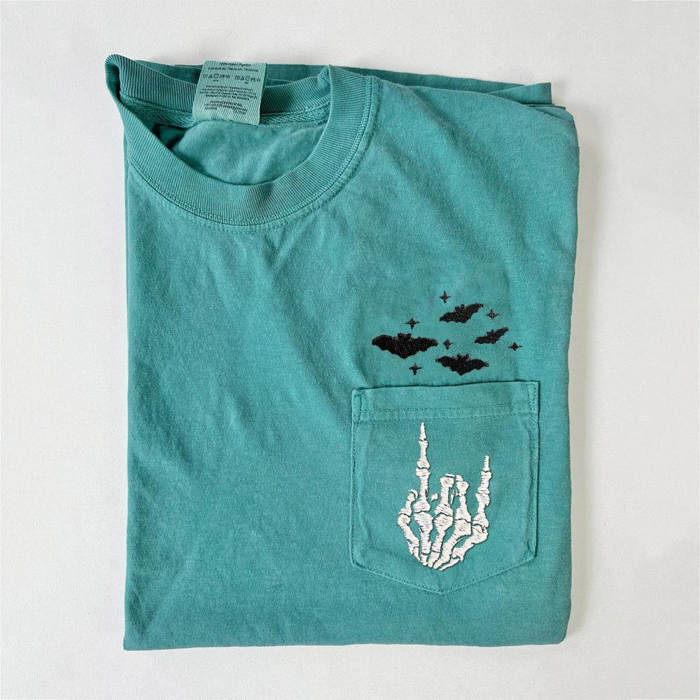 Tee-shirt de poche d’Halloween brodé Chemise de saison effrayante
