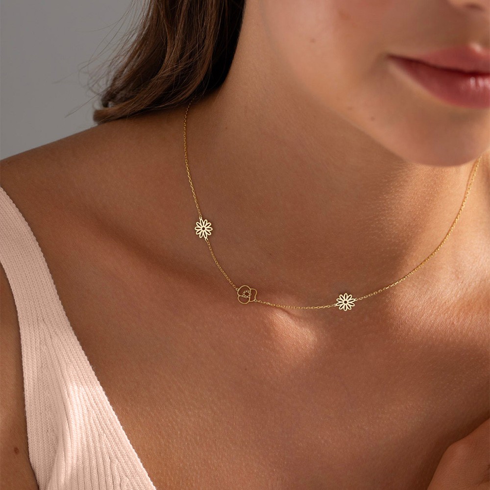 Collier de fleurs personnalisé pour la famille avec mois de naissance et pierre de naissance pour maman, petite amie, cadeaux d'anniversaire