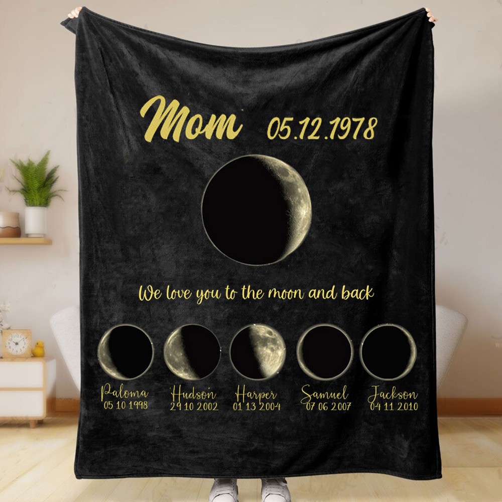 Couverture personnalisée de phase de lune familiale pour cadeau de Noël