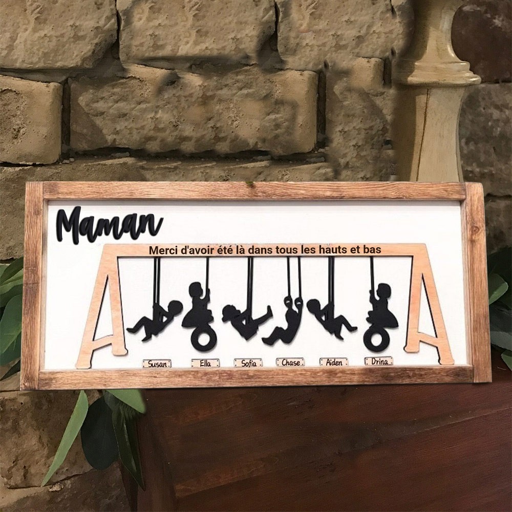 Panneau de balançoire familial personnalisé, merci pour les hauts et les bas, cadeau de Noël pour maman et grand-mère