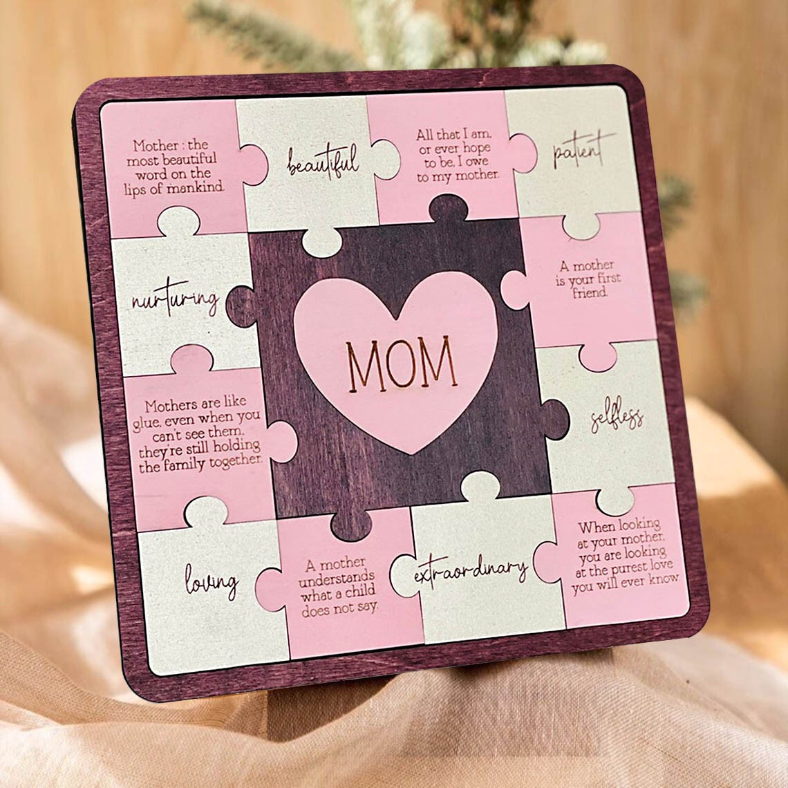 Signe de puzzle de maman personnalisé Signe en bois unique pour nouvelle maman ou maman à devenir cadeau