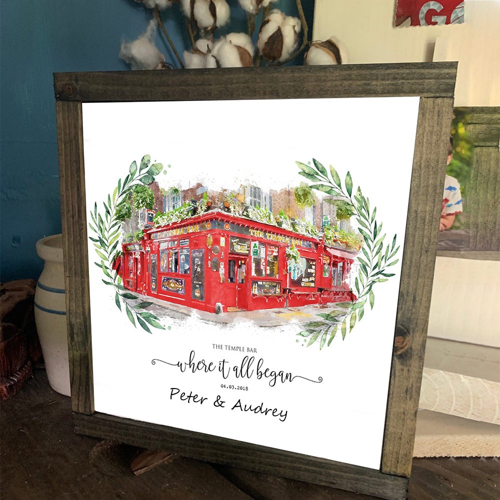 Là où tout a commencé Portrait personnalisé peint à la main à l'aquarelle à partir d'une photo pour la Saint-Valentin ou un anniversaire