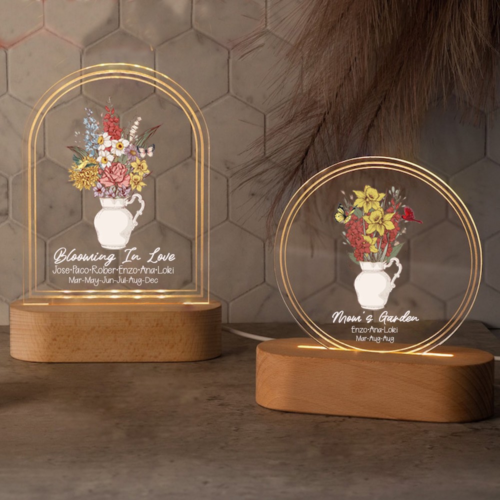 Bouquet de fleurs de naissance personnalisé Acrylique Led veilleuse pour maman grand-mère cadeau de Noël