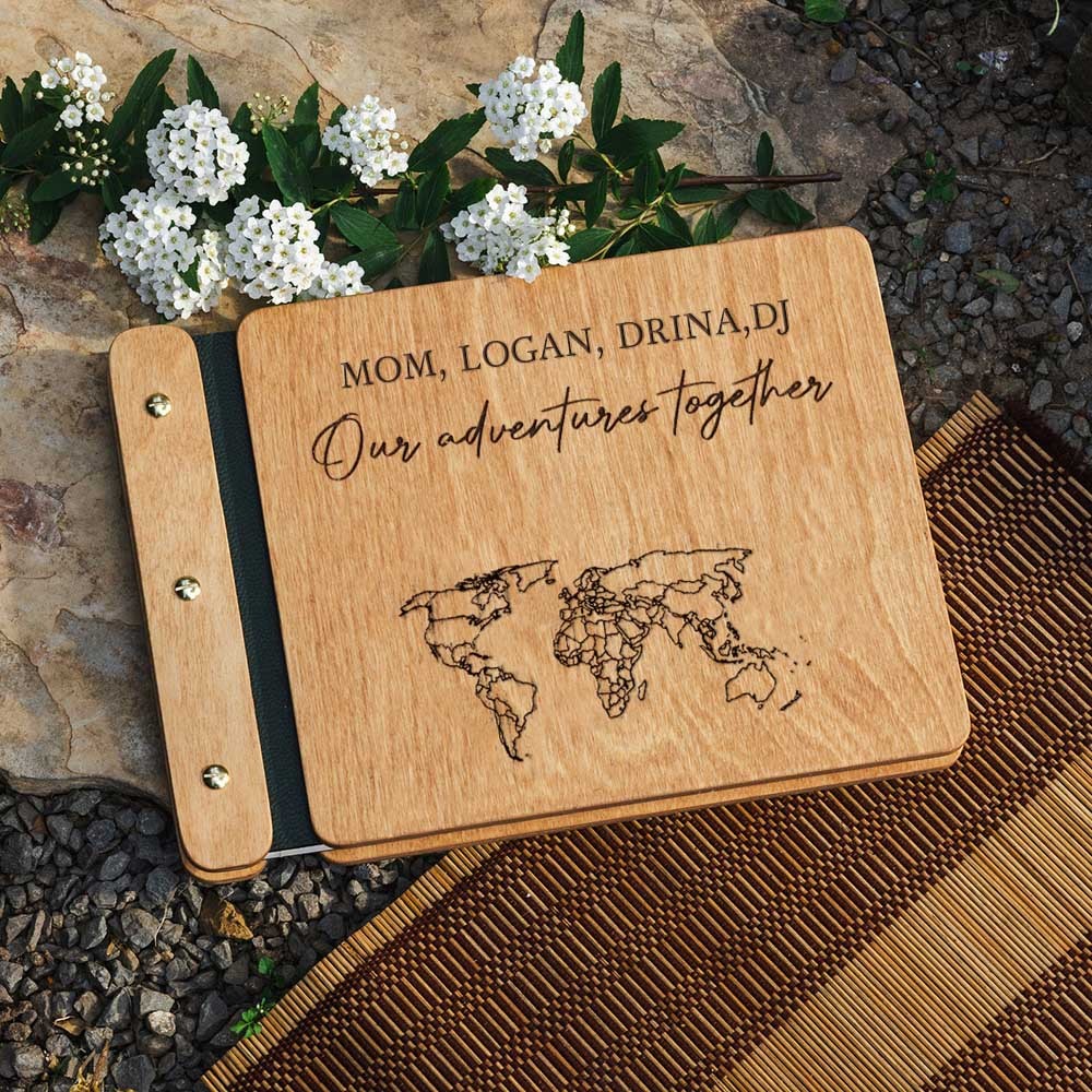 Notre livre d’aventure en bois Album photo en cuir personnalisé pour la Saint-Valentin Idées cadeaux d’anniversaire
