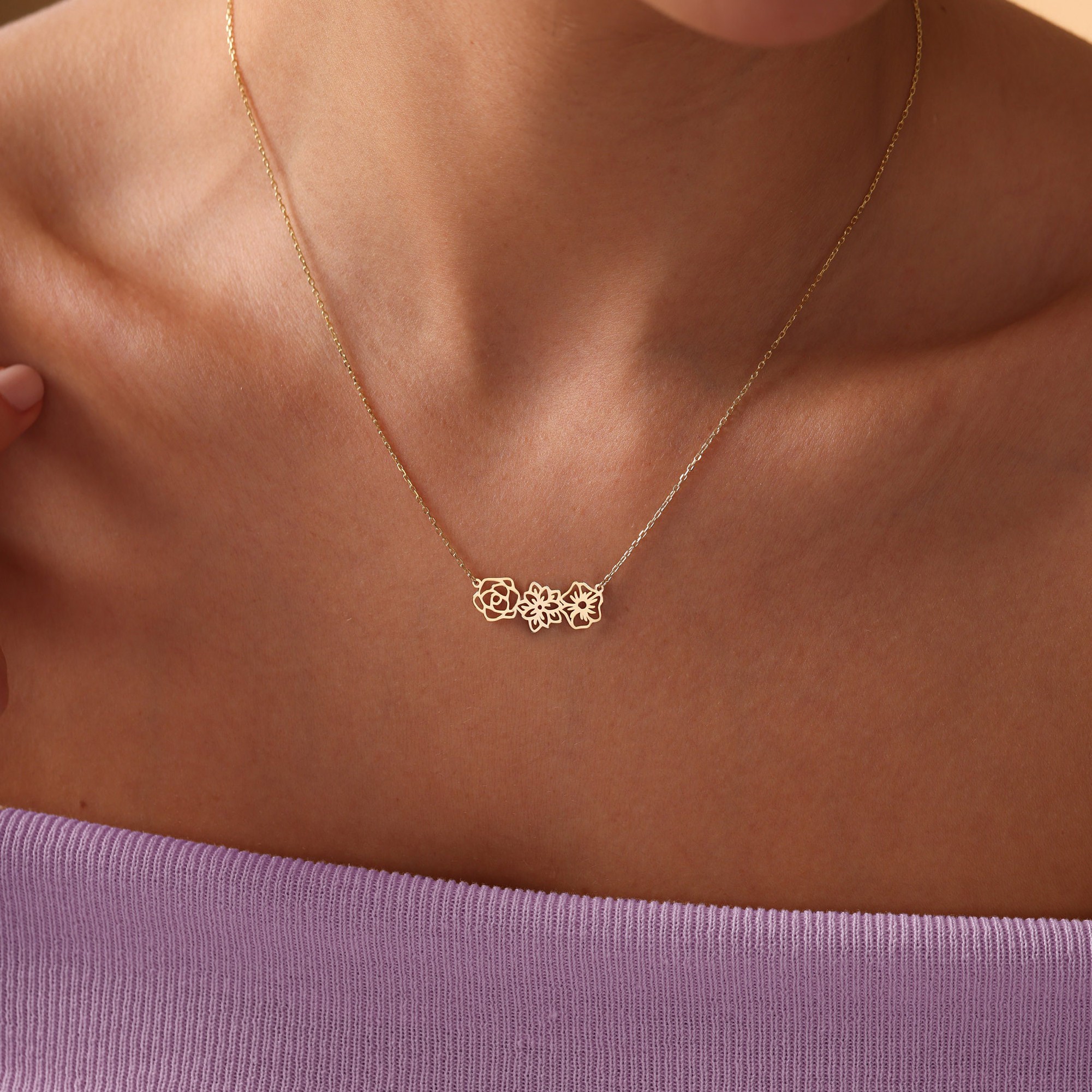 Collier de fleurs de naissance personnalisé délicat cadeau pour sa petite amie femme Saint Valentin