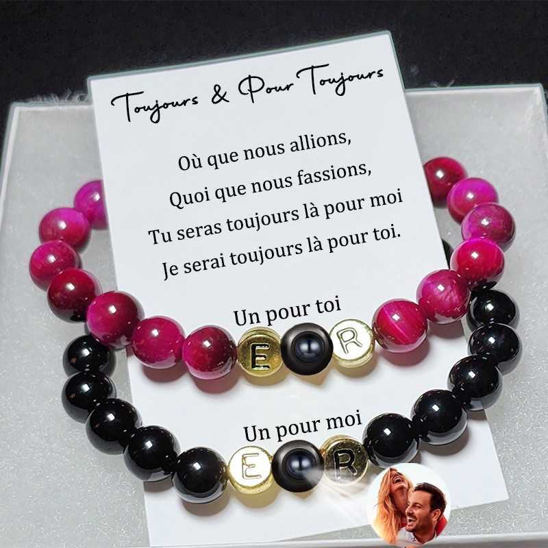 Bracelet personnalisé fait à la main avec pendentifs magnétiques pour couple