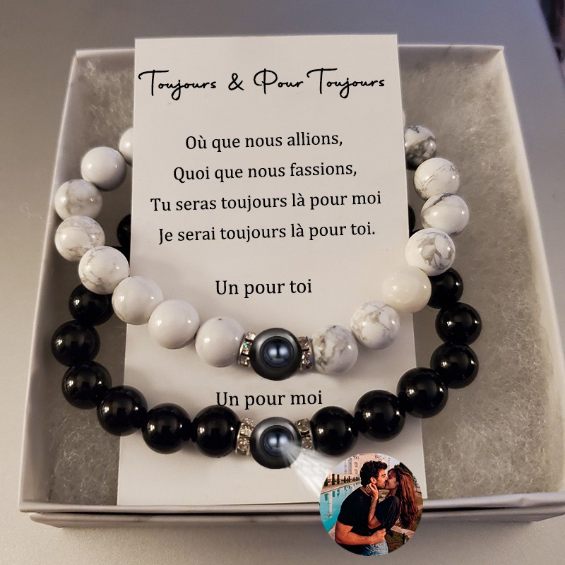 Personnalisé 2 Pcs Bracelets Magnétiques Longue Distance Avec Projection Photo Pour Elle Lui Cadeau D’anniversaire