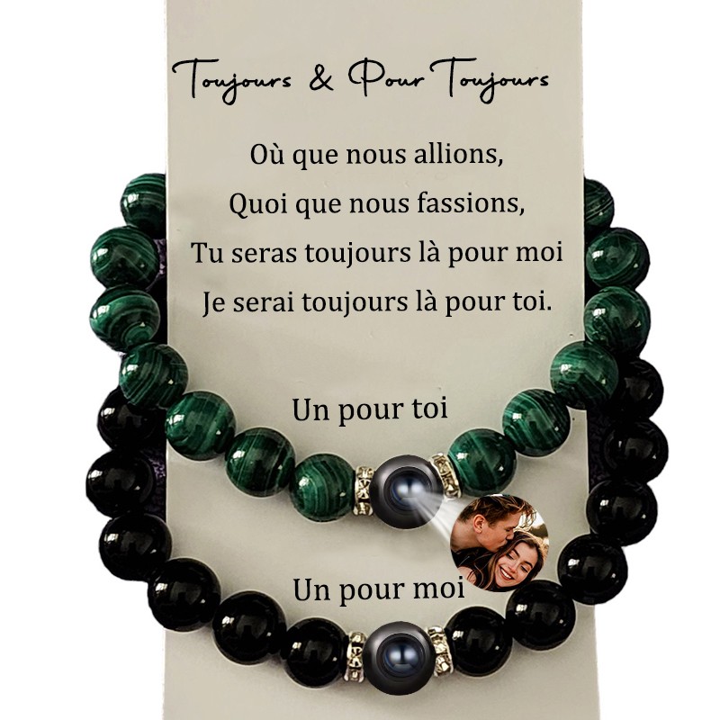 Ensemble personnalisé de 2 bracelets de projection pour couples avec motif magnétique pour elle lui la Saint-Valentin