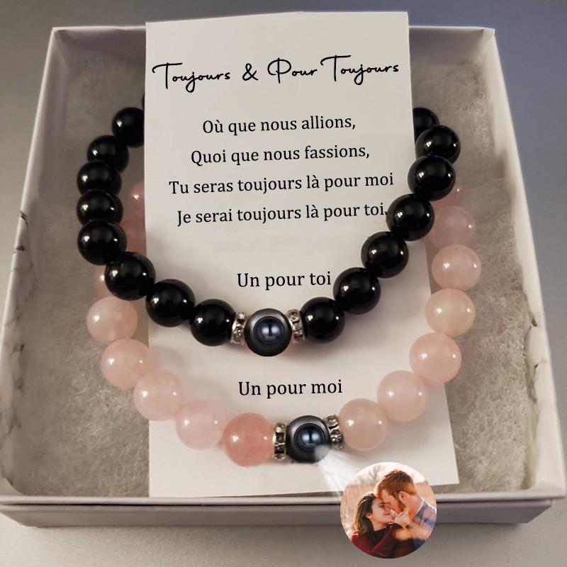 Ensemble de projection photo personnalisé Bracelets avec pendentifs d'attraction mutuelle pour la Saint-Valentin