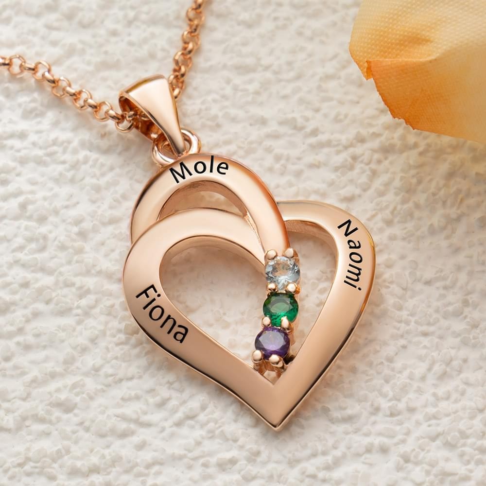 Collier personnalisé avec cœur pour maman, prénoms et pierres de naissance, cadeau pour femme, maman, grand-mère