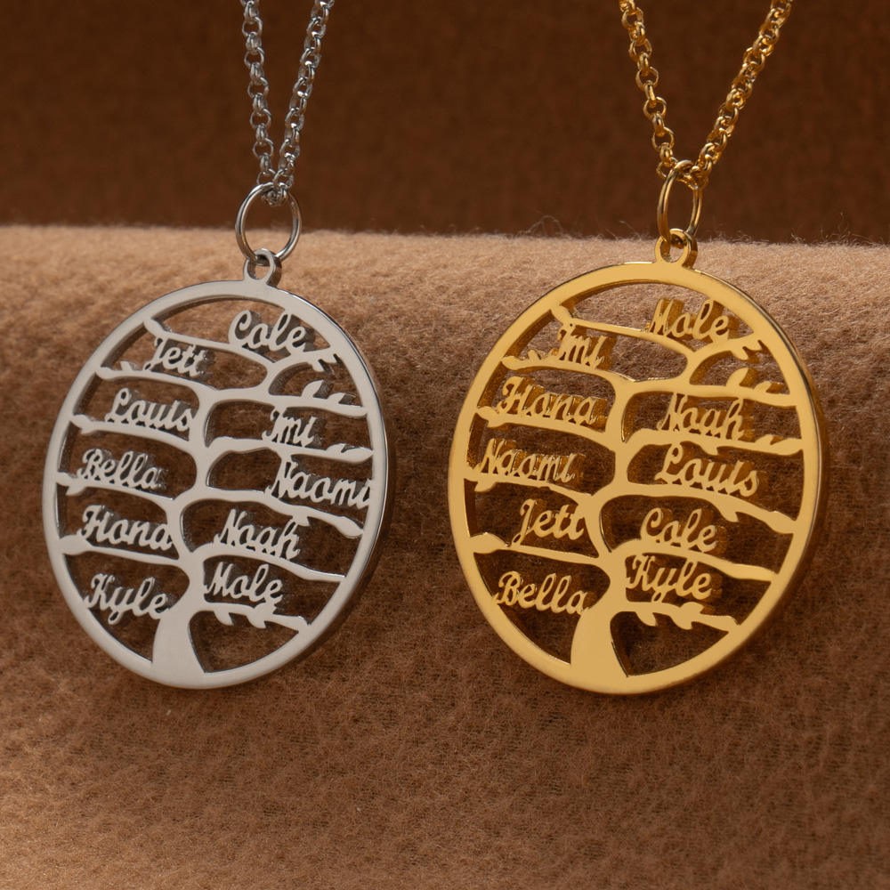 Collier arbre généalogique personnalisé avec noms, idées cadeaux pour la fête des mères