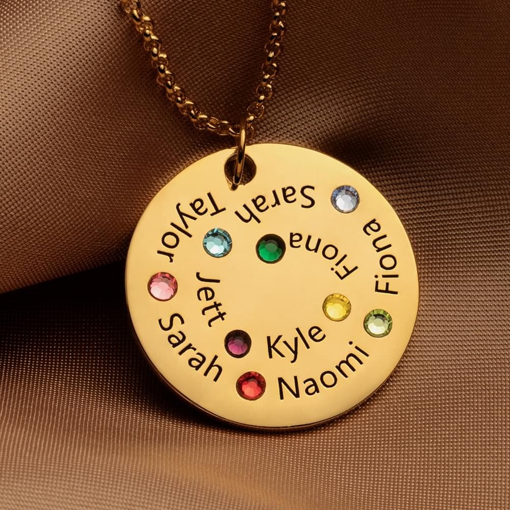 Collier Prénom Cercle Personnalisé avec Pierre de Naissance Cadeau Fête des Mères