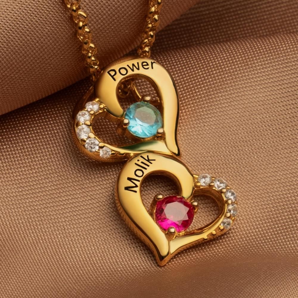 Collier coeur personnalisé de noms de couple avec pierres de naissance Cadeaux de la Saint-Valentin