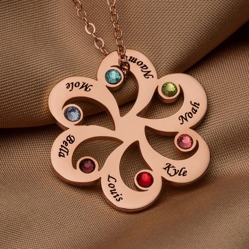 Collier prénom fleur personnalisé avec pierre de naissance cadeau fête des mères