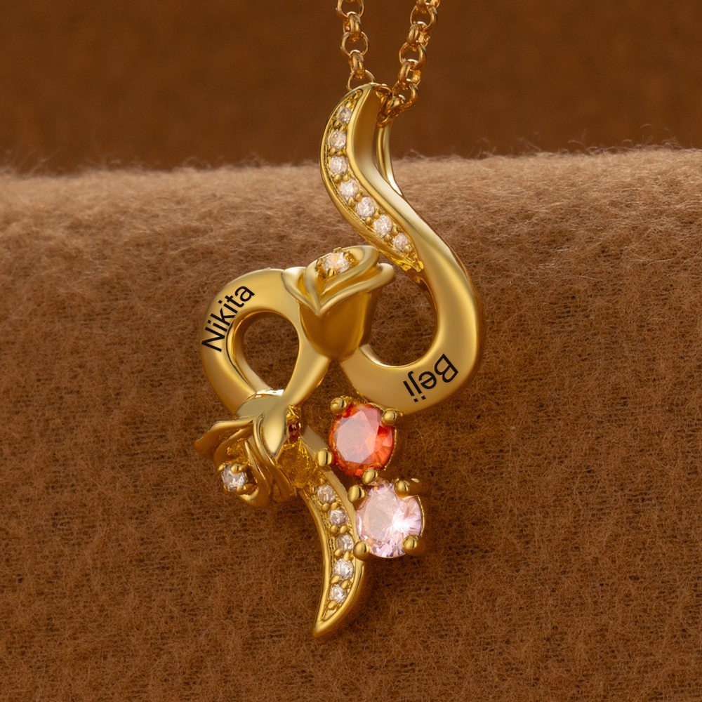 Collier en forme de cœur avec noms de couple personnalisés et pierres de naissance Cadeaux de Saint-Valentin