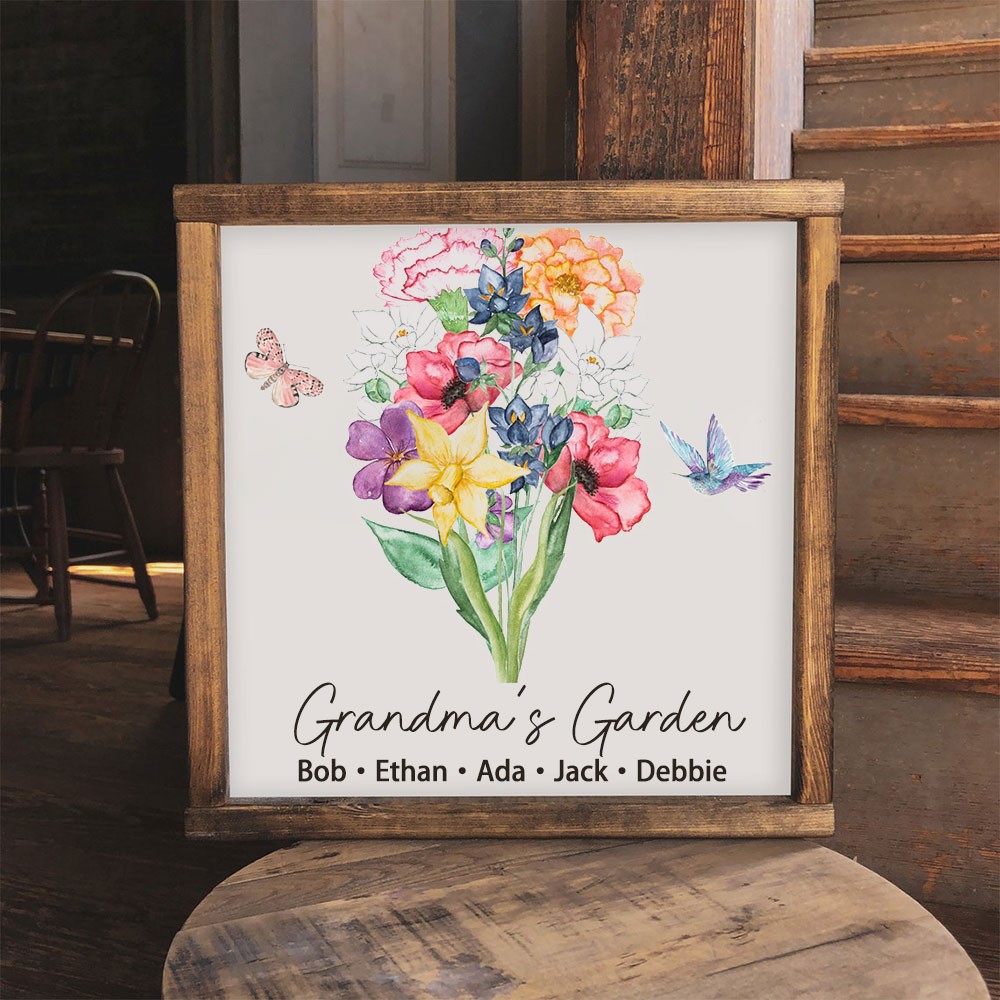 Cadre de bouquet de fleurs de naissance personnalisé Art de la maison pour maman grand-mère cadeau de Noël