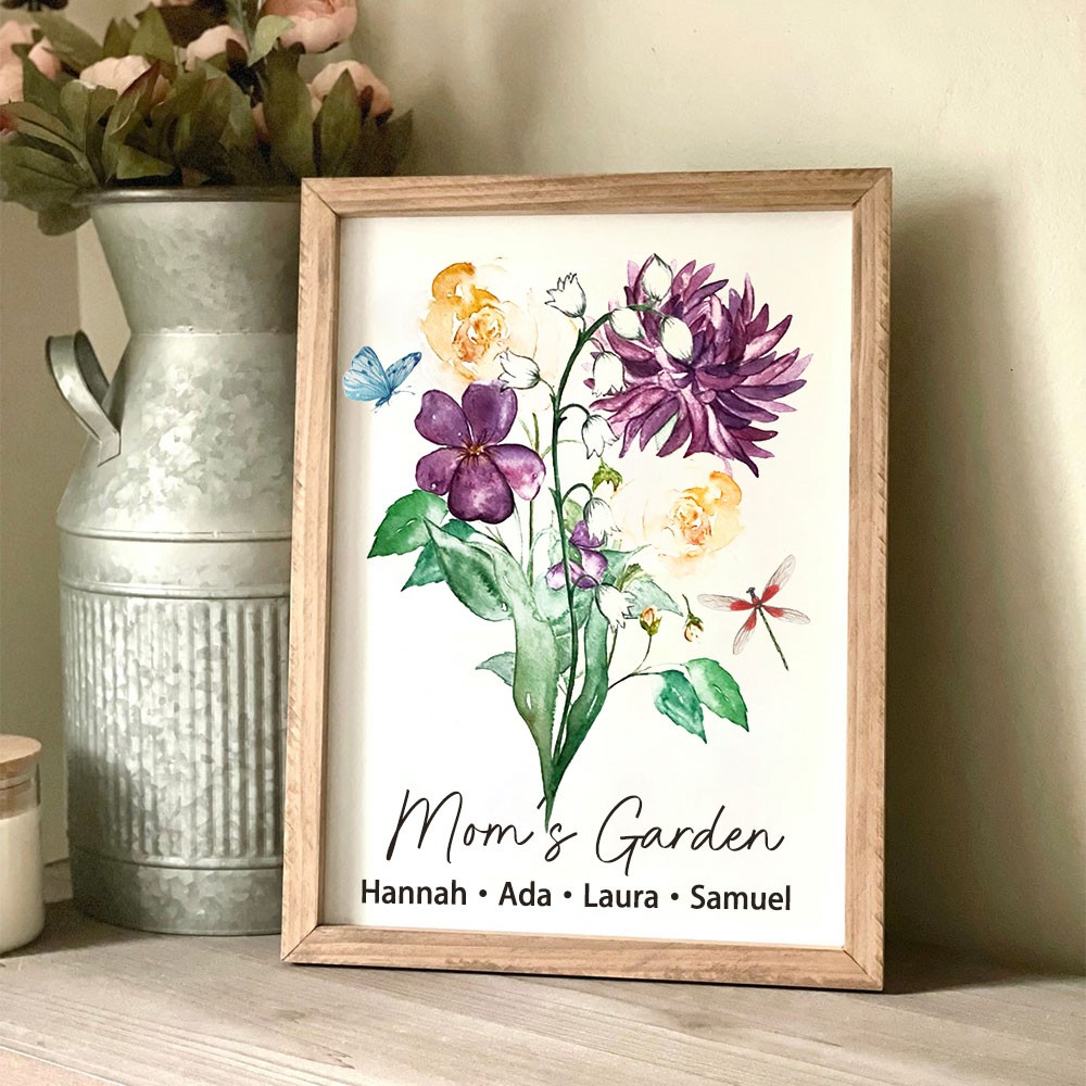 Cadre de bouquet de fleurs de naissance personnalisé Art de la maison pour maman grand-mère cadeau de Noël