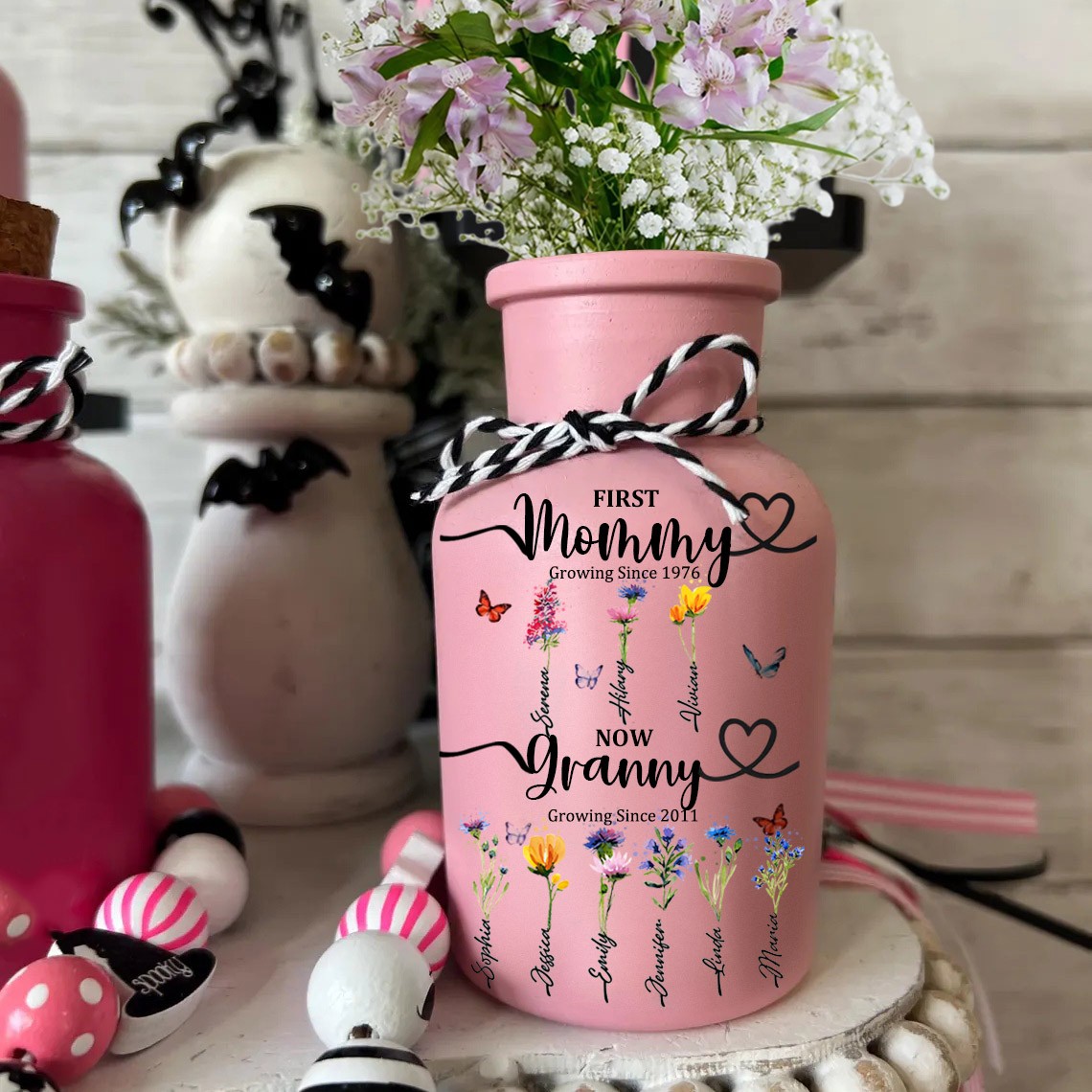 Vase à fleurs de naissance personnalisé pour première maman maintenant grand-mère, idées cadeaux de Noël