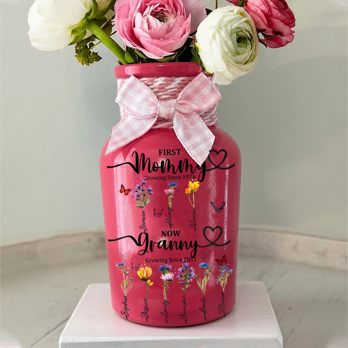 Vase à fleurs de naissance personnalisé pour première maman maintenant grand-mère, idées cadeaux de Noël