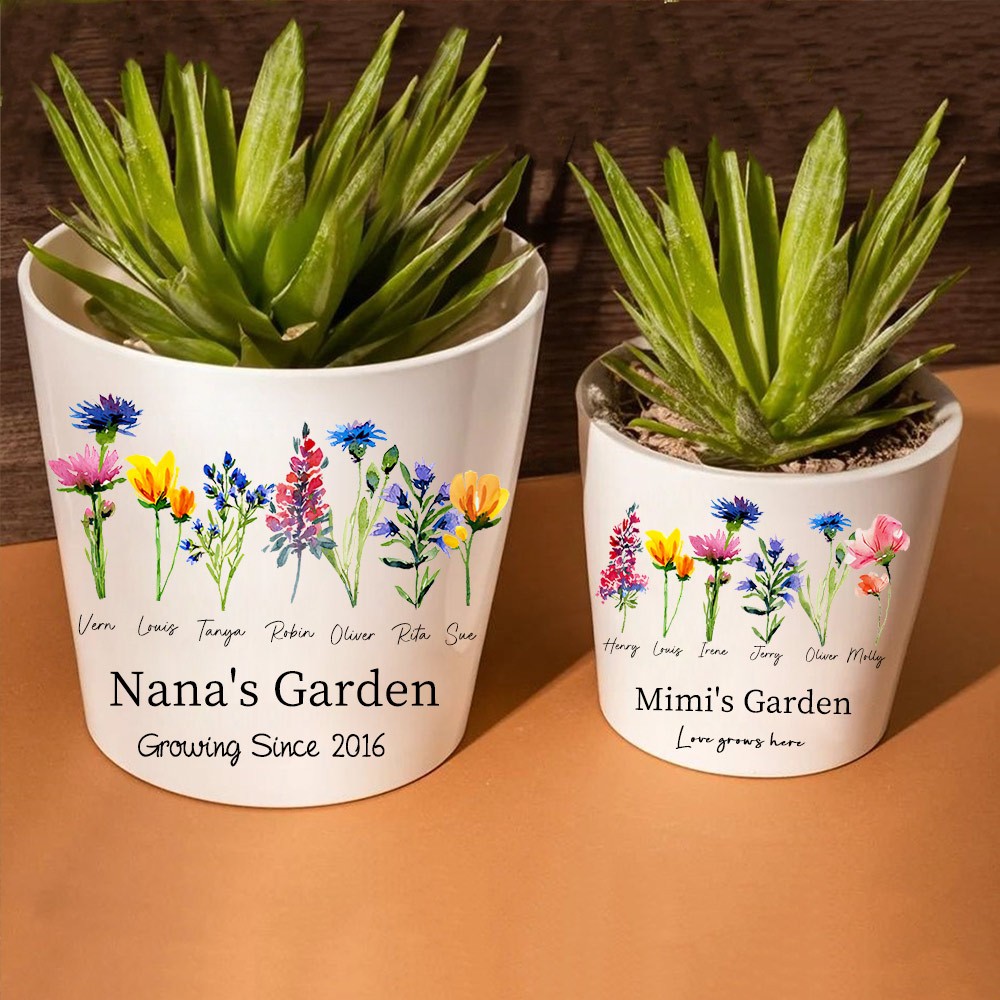 Pot de fleurs de naissance personnalisé pour grand-mère maman cadeau unique de Noël