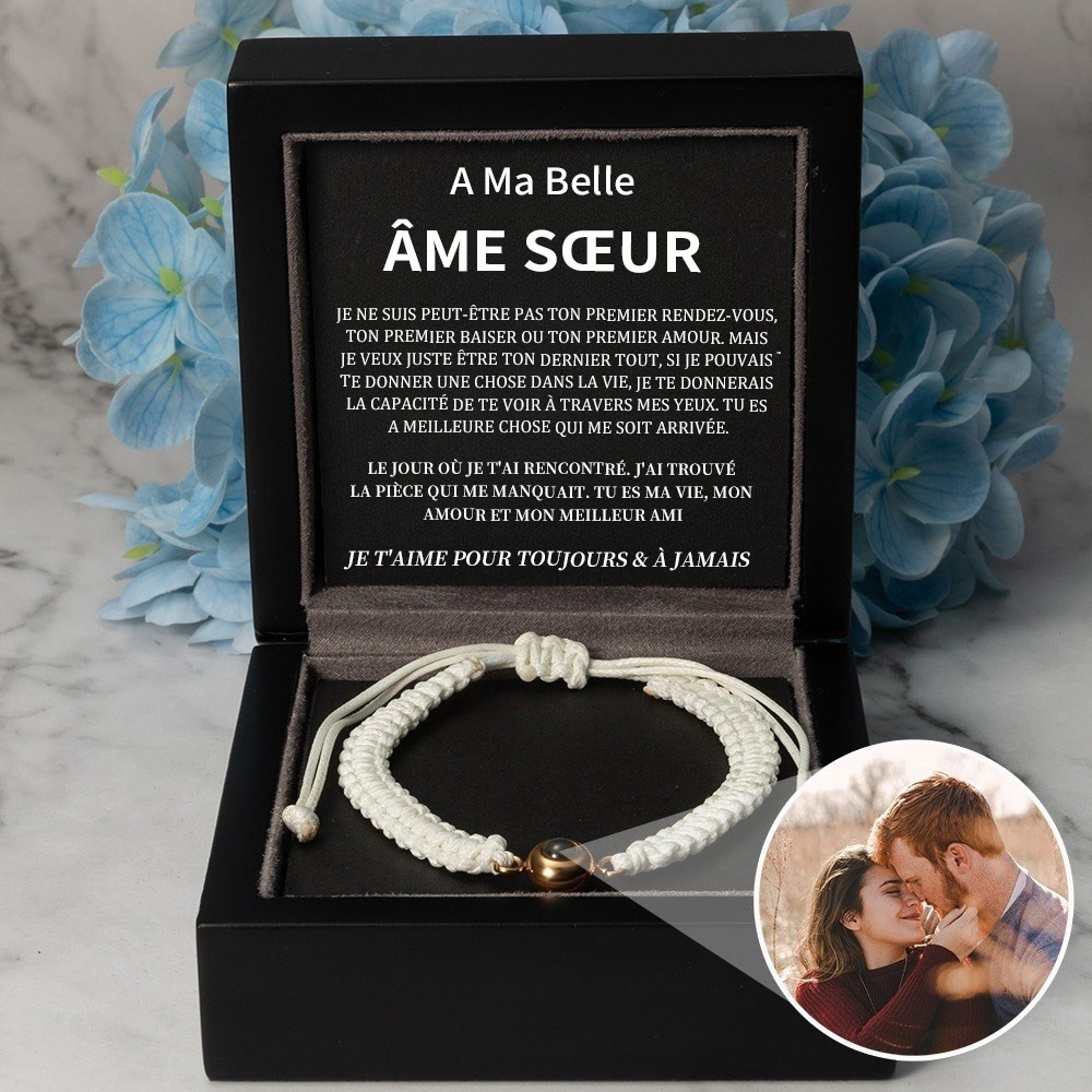 Bracelet personnalisé de Projection de Photo commémorative en corde, avec image à l'intérieur, cadeaux de saint-valentin pour Couple