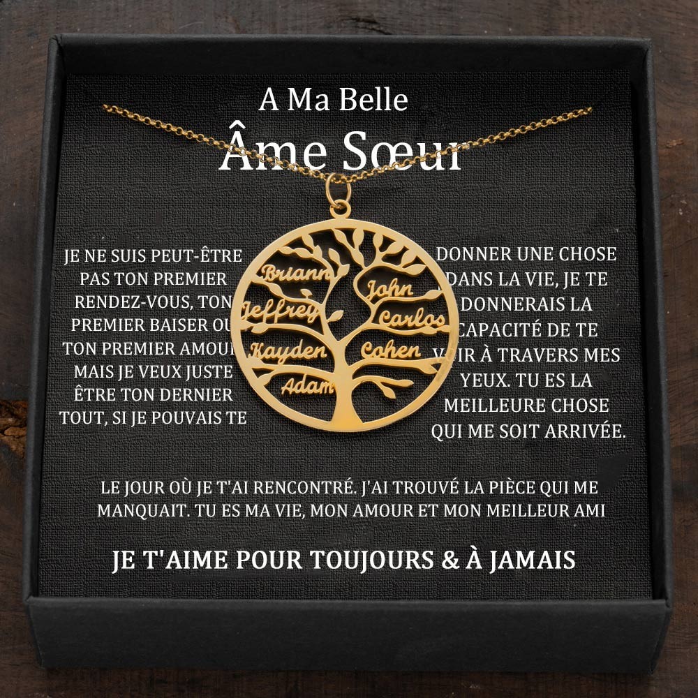 Collier d'arbre généalogique personnalisé avec noms d'enfants pour cadeau de fête des mères
