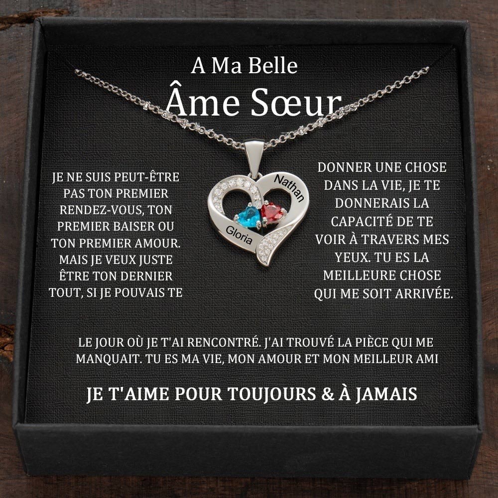 Collier Prénom d'Amour Personnalisé avec Pierres de Naissance Pour Couple