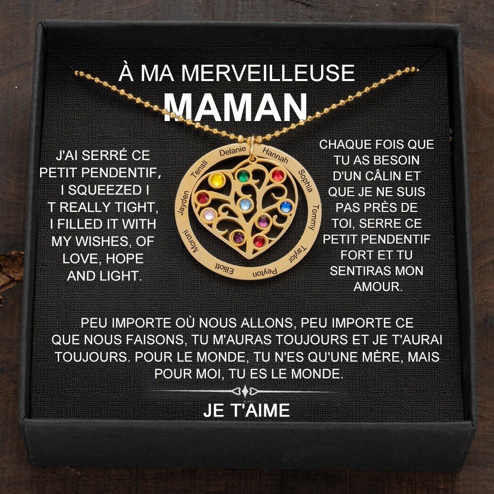 Collier personnalisé avec nom en forme de cœur et pierre de naissance pour idées cadeaux