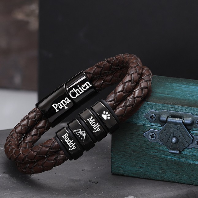 Bracelet personnalisé pour hommes chien papa avec perles cadeau pour les amoureux des animaux de compagnie