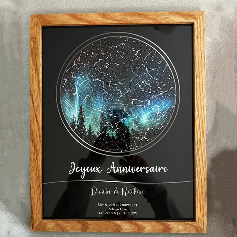 Cadre d'impression de carte des étoiles personnalisé pour cadeau d'anniversaire de mariage de Saint-Valentin