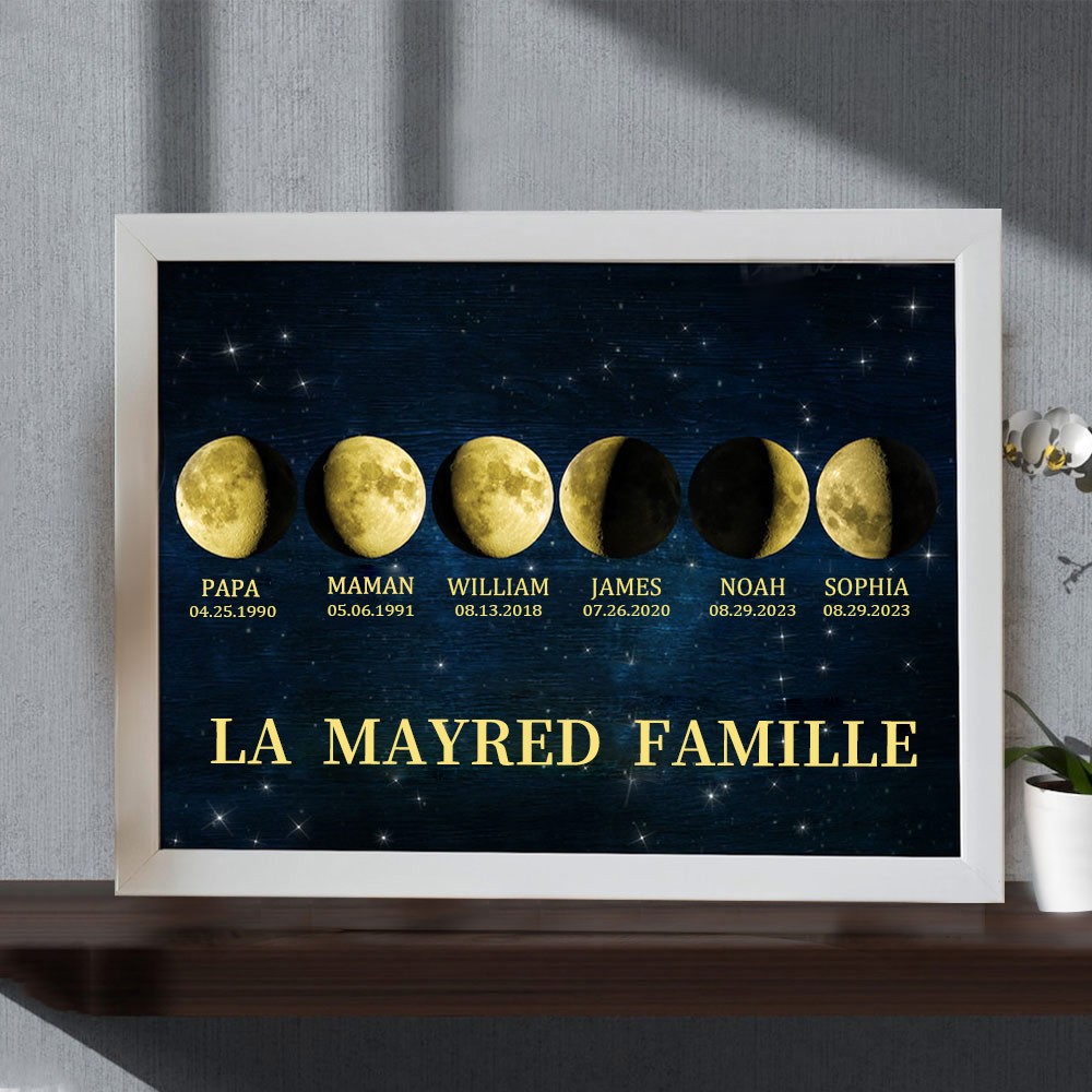 Cadre de phase de lune personnalisé avec des noms d'enfants pour le cadeau de famille de Noël