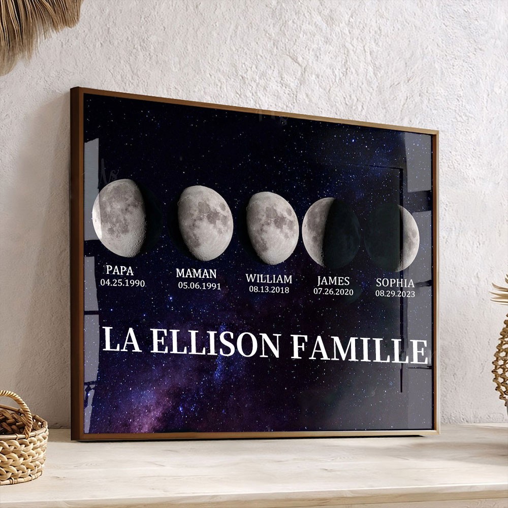 Cadre imprimé personnalisé de phase de lune avec des noms d'enfants Idées cadeaux uniques pour la famille de Noël