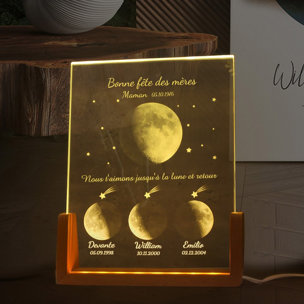 Cadre de phase de lune à lumière LED Galaxy personnalisé de maman avec les noms des enfants pour les cadeaux de fête des mères