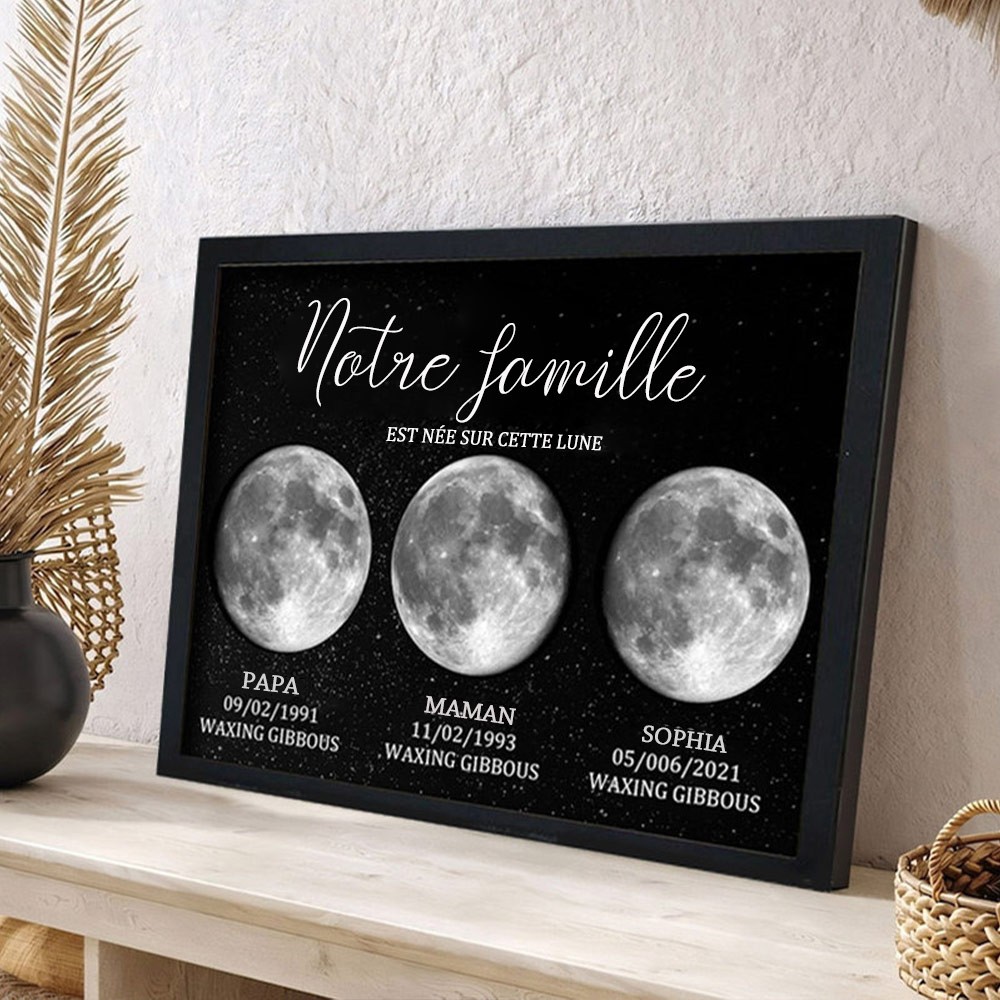 Cadre d'impression personnalisé de phase de lune avec des noms d'enfants pour maman grand-mère famille cadeau de Noël