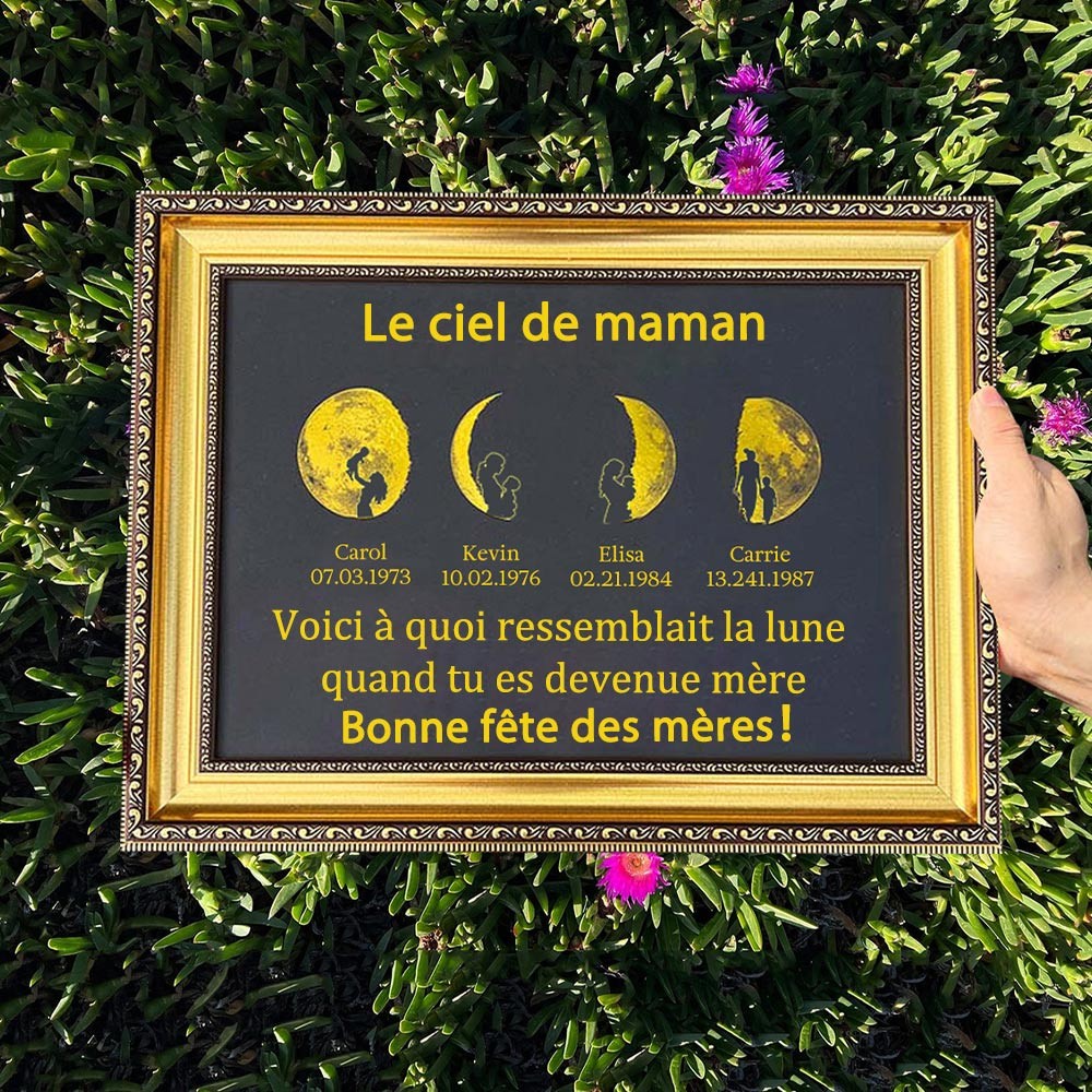Cadre artistique personnalisé avec phases de lune et ciel pour maman, cadeau pour maman