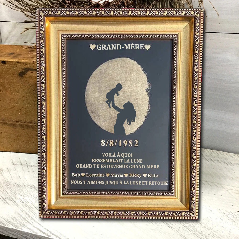 Cadre d'art personnalisé en phase de lune pour maman grand-mère