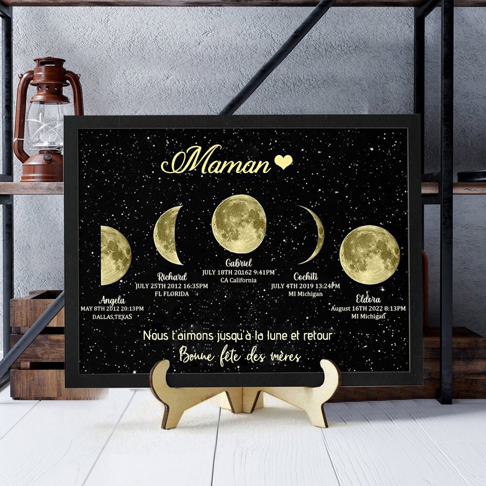 Cadre d'impression personnalisé de phases de lune de l'univers de maman avec les noms des enfants Cadeaux uniques pour la fête des mères